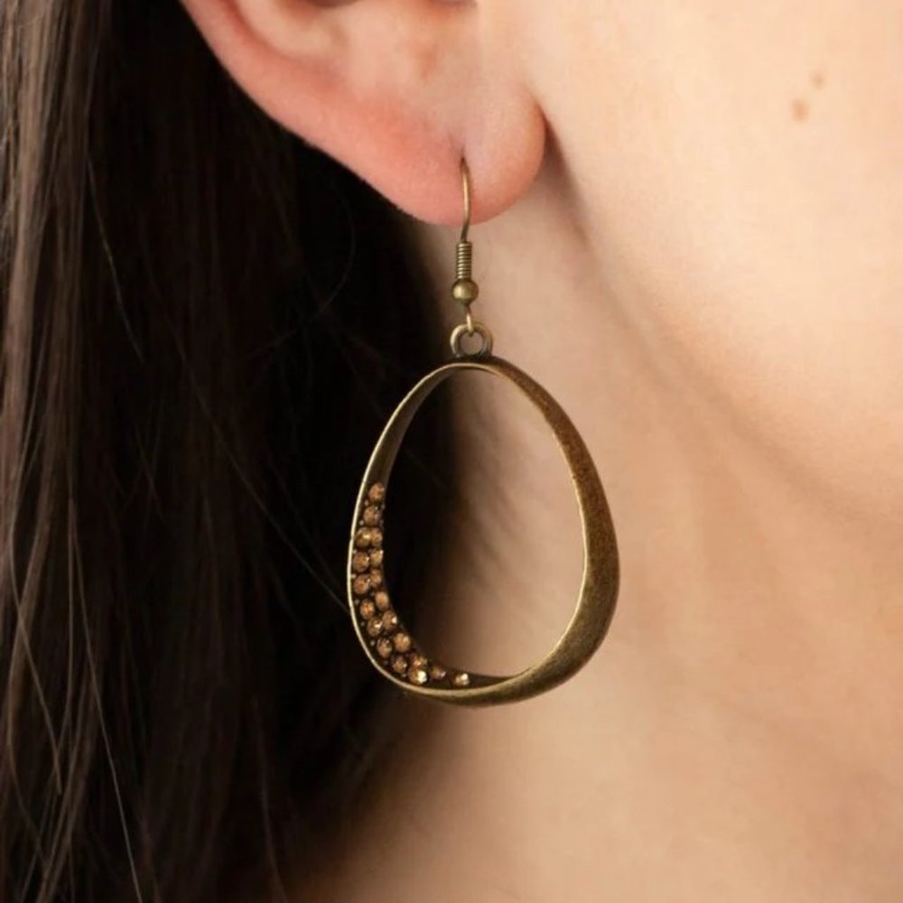 Topaz Rhinestone Brass-Tone Teardrop Earrings
